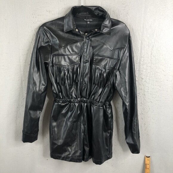 Strut and Bolt Mini Romper Womens S Black Vegan Leather Fringe Whimsigoth NEW - Picture 1 of 16